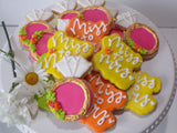 ENGAGEMENT, SHOWER, Bridal/ wedding COOKIES  vibrant bold colours royal icing DECORATED -COOKIES