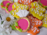 ENGAGEMENT, SHOWER, Bridal/ wedding COOKIES  vibrant bold colours royal icing DECORATED -COOKIES