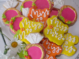 ENGAGEMENT, SHOWER, Bridal/ wedding COOKIES  vibrant bold colours royal icing DECORATED -COOKIES