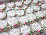 Engagement Bridal/ wedding floral wreath COOKIES  royal icing DECORATED -custom COOKIES
