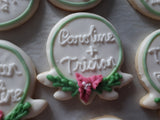 Engagement Bridal/ wedding floral wreath COOKIES  royal icing DECORATED -custom COOKIES