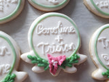 Engagement Bridal/ wedding floral wreath COOKIES  royal icing DECORATED -custom COOKIES