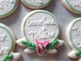 Engagement Bridal/ wedding floral wreath COOKIES  royal icing DECORATED -custom COOKIES