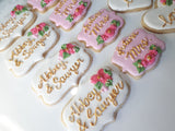 Cookies, Bridal/ wedding pink white with Gold accents heart COOKIES  royal icing DECORATED -COOKIES