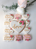 Cookies, Bridal/ wedding pink white with Gold accents heart COOKIES  royal icing DECORATED -COOKIES