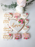 Cookies, Bridal/ wedding pink white with Gold accents heart COOKIES  royal icing DECORATED -COOKIES