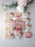 Cookies, Bridal/ wedding pink white with Gold accents heart COOKIES  royal icing DECORATED -COOKIES