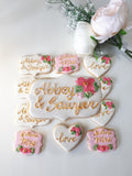 Cookies, Bridal/ wedding pink white with Gold accents heart COOKIES  royal icing DECORATED -COOKIES