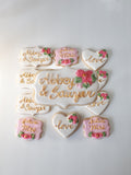 Cookies, Bridal/ wedding pink white with Gold accents heart COOKIES  royal icing DECORATED -COOKIES