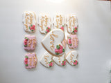 Cookies, Bridal/ wedding pink white with Gold accents heart COOKIES  royal icing DECORATED -COOKIES