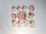 Cookies, Bridal/ wedding pink white with Gold accents heart COOKIES  royal icing DECORATED -COOKIES