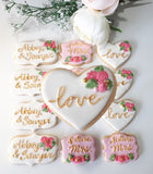 Cookies, Bridal/ wedding pink white with Gold accents heart COOKIES  royal icing DECORATED -COOKIES