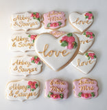 Cookies, Bridal/ wedding pink white with Gold accents heart COOKIES  royal icing DECORATED -COOKIES