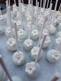 50 CAKEPOPS, wedding silver with gumpaste flowers CAKEPOPS, shipping included, 50 formal wedding cake pops for bulk order, black tie event,restaurants food service industry.