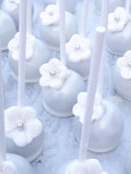 50 CAKEPOPS, wedding silver with gumpaste flowers CAKEPOPS, shipping included, 50 formal wedding cake pops for bulk order, black tie event,restaurants food service industry.