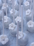 50 CAKEPOPS, wedding silver with gumpaste flowers CAKEPOPS, shipping included, 50 formal wedding cake pops for bulk order, black tie event,restaurants food service industry.