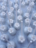50 CAKEPOPS, wedding silver with gumpaste flowers CAKEPOPS, shipping included, 50 formal wedding cake pops for bulk order, black tie event,restaurants food service industry.