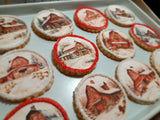 Cookies, Winter Barn cookies  themed edible Image COOKIES (any image/ logo) royal icing DECORATED -COOKIES, 1 dozen cookies, Barn cookies, Snowy Church cookies, yesteryear cookies