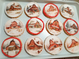Cookies, Winter Barn cookies  themed edible Image COOKIES (any image/ logo) royal icing DECORATED -COOKIES, 1 dozen cookies, Barn cookies, Snowy Church cookies, yesteryear cookies