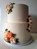 WEDDING CAKE 2 tier classic buttercream wedding cakes, peach coloured floral design elegant simple, 8 and 10 inch round tiers