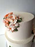 WEDDING CAKE 2 tier classic buttercream wedding cakes, peach coloured floral design elegant simple, 8 and 10 inch round tiers