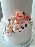 WEDDING CAKE 2 tier classic buttercream wedding cakes, peach coloured floral design elegant simple, 8 and 10 inch round tiers