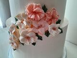 WEDDING CAKE 2 tier classic buttercream wedding cakes, peach coloured floral design elegant simple, 8 and 10 inch round tiers