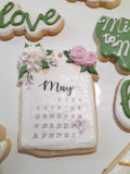 Custom bachelorette themed wedding sugar cookies, bridal cookies, decorated sugar cookies, green pink and white decorated cookies with gold details