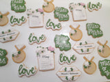 Custom bachelorette themed wedding sugar cookies, bridal cookies, decorated sugar cookies, green pink and white decorated cookies with gold details