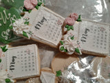 Custom bachelorette themed wedding sugar cookies, bridal cookies, decorated sugar cookies, green pink and white decorated cookies with gold details