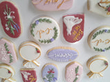 Bridal/ wedding pastel floral, wildflowers,  white with Gold accents COOKIES  royal icing DECORATED -COOKIES