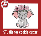 COOKIE CUTTER STL file, Sitting Elephant with floral headband STL Cookie cutter file, instant download