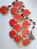 Teacher Appreciation cookies, simple APPLE themed COOKIES  vibrant bold colours royal icing DECORATED -COOKIES