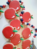 Teacher Appreciation cookies, simple APPLE themed COOKIES  vibrant bold colours royal icing DECORATED -COOKIES