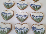 COOKIES, heart with mountainscape, 1 dozen custom cookies , COOKIES  royal icing DECORATED COOKIES
