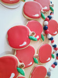Teacher Appreciation cookies, simple APPLE themed COOKIES  vibrant bold colours royal icing DECORATED -COOKIES