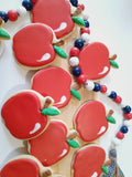 Teacher Appreciation cookies, simple APPLE themed COOKIES  vibrant bold colours royal icing DECORATED -COOKIES