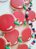 Teacher Appreciation cookies, simple APPLE themed COOKIES  vibrant bold colours royal icing DECORATED -COOKIES