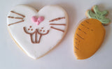 Cookies, EASTER BUNNY N CARROTS Themed cookies, 1 dozen, royal icing DECORATED -COOKIE