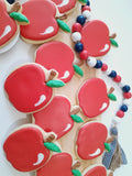 Teacher Appreciation cookies, simple APPLE themed COOKIES  vibrant bold colours royal icing DECORATED -COOKIES