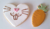 Cookies, EASTER BUNNY N CARROTS Themed cookies, 1 dozen, royal icing DECORATED -COOKIE
