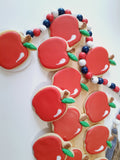 Teacher Appreciation cookies, simple APPLE themed COOKIES  vibrant bold colours royal icing DECORATED -COOKIES