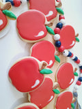 Teacher Appreciation cookies, simple APPLE themed COOKIES  vibrant bold colours royal icing DECORATED -COOKIES