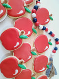 Teacher Appreciation cookies, simple APPLE themed COOKIES  vibrant bold colours royal icing DECORATED -COOKIES