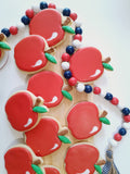 Teacher Appreciation cookies, simple APPLE themed COOKIES  vibrant bold colours royal icing DECORATED -COOKIES