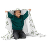 Throw Blanket, green scroll leaf pattern, comfy blanket throw, gift for her, sofa blanket
