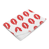 Throw Blanket red lips kiss blanket for her, gift for her, blanket gift, valentines day gift for her, kiss her