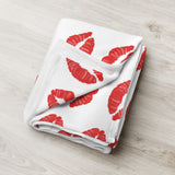 Throw Blanket red lips kiss blanket for her, gift for her, blanket gift, valentines day gift for her, kiss her