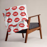 Throw Blanket red lips kiss blanket for her, gift for her, blanket gift, valentines day gift for her, kiss her