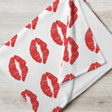 Throw Blanket red lips kiss blanket for her, gift for her, blanket gift, valentines day gift for her, kiss her